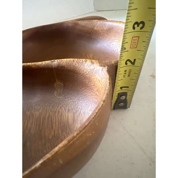 Vintage Hand Carved Monkey Pod Double Section Acorn Shaped Serving Dish - Picture 10 of 10